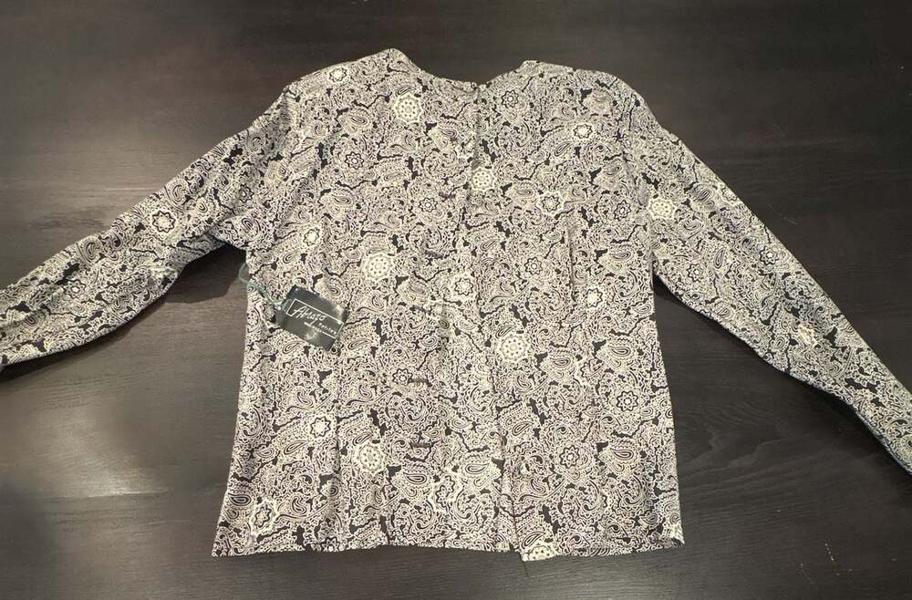 Vintage Black White Floral Paisley 2-Piece Long Sleeve Top and Pants Set size 8/ - Picture 6 of 15